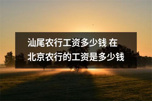 汕尾农行工资多少钱 在北京农行的工资是多少钱