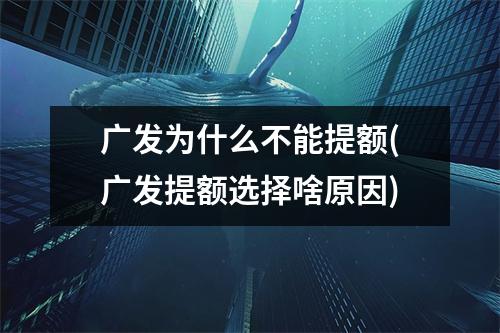 广发为什么不能提额(广发提额选择啥原因)