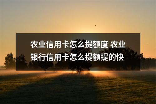 农业信用卡怎么提额度 农业银行信用卡怎么提额提的快