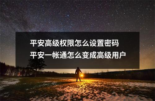 平安高级权限怎么设置密码 平安一帐通怎么变成高级用户