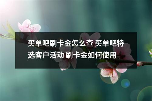 买单吧刷卡金怎么查 买单吧特选客户活动 刷卡金如何使用