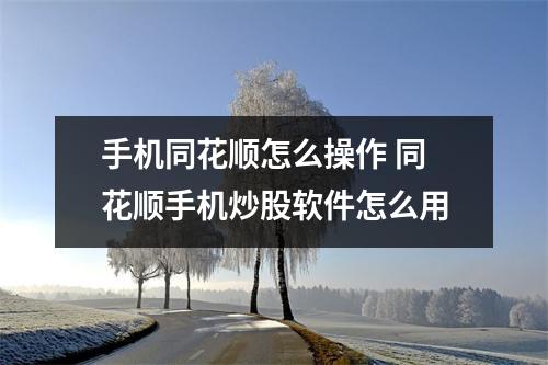 手机同花顺怎么操作 同花顺手机炒股软件怎么用