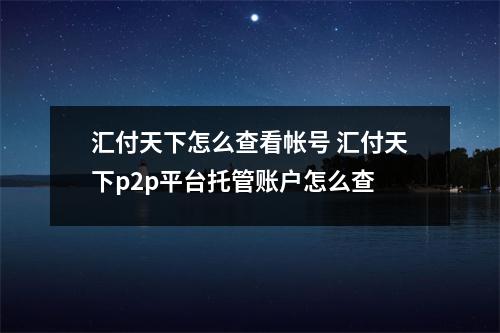 汇付天下怎么查看帐号 汇付天下p2p平台托管账户怎么查