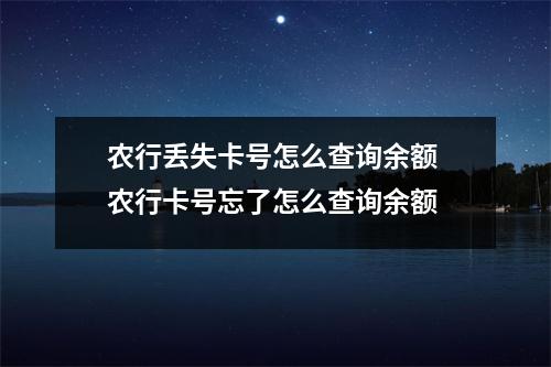 农行丢失卡号怎么查询余额 农行卡号忘了怎么查询余额