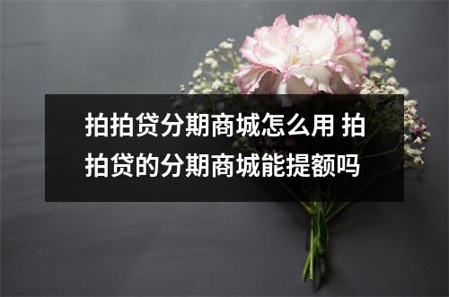 拍拍贷分期商城怎么用 拍拍贷的分期商城能提额吗