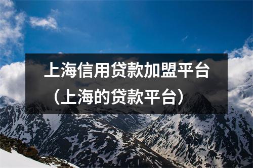 上海信用贷款加盟平台（上海的贷款平台）