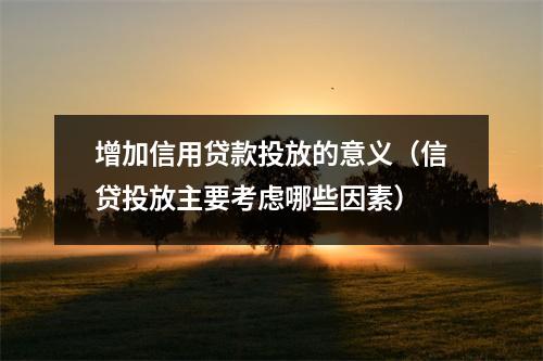 增加信用贷款投放的意义(信贷投放主要考虑哪些因素)