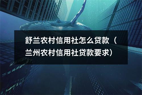 舒兰农村信用社怎么贷款（兰州农村信用社贷款要求）