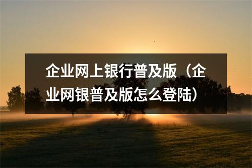 企业网上银行普及版（企业网银普及版怎么登陆）