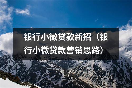 银行小微贷款新招(银行小微贷款营销思路)