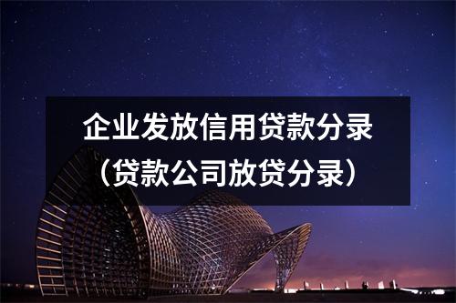 企业发放信用贷款分录（贷款公司放贷分录）