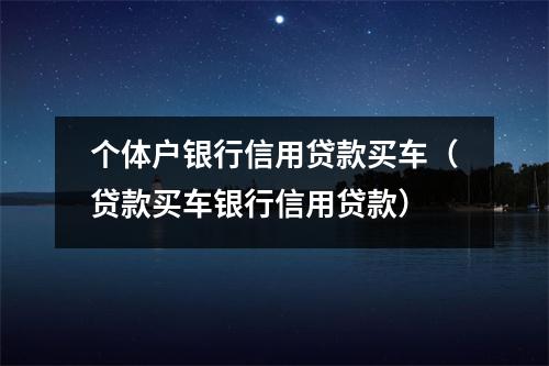个体户银行信用贷款买车（贷款买车银行信用贷款）