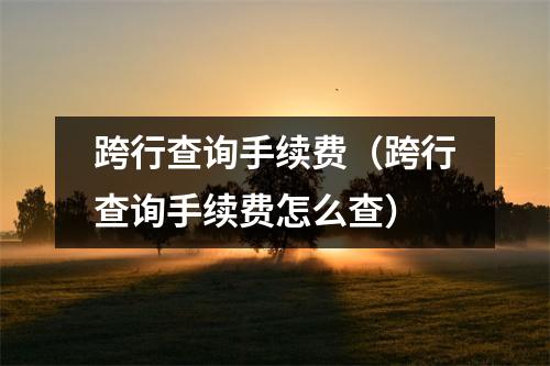 跨行查询手续费（跨行查询手续费怎么查）