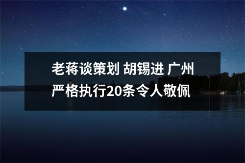 老蒋谈策划 胡锡进 广州严格执行20条令人敬佩