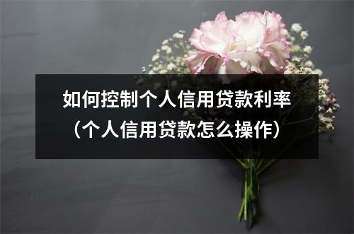 如何控制个人信用贷款利率（个人信用贷款怎么操作）