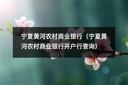 宁夏黄河农村商业银行（宁夏黄河农村商业银行开户行查询）