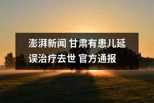 澎湃新闻 甘肃有患儿延误治疗去世 官方通报
