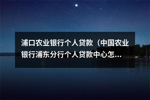 浦口农业银行个人贷款（中国农业银行浦东分行个人贷款中心怎么样）