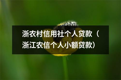 浙农村信用社个人贷款(浙江农信个人小额贷款)