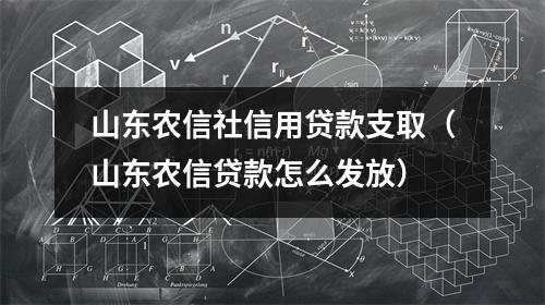 山东农信社信用贷款支取（山东农信贷款怎么发放）