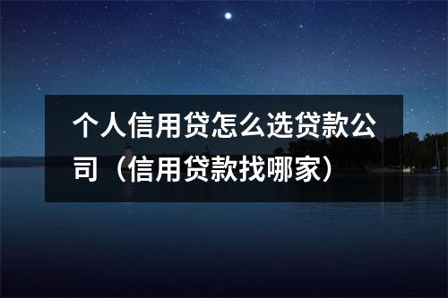 个人信用贷怎么选贷款公司（信用贷款找哪家）