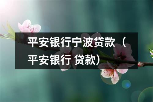 平安银行宁波贷款（平安银行 贷款）