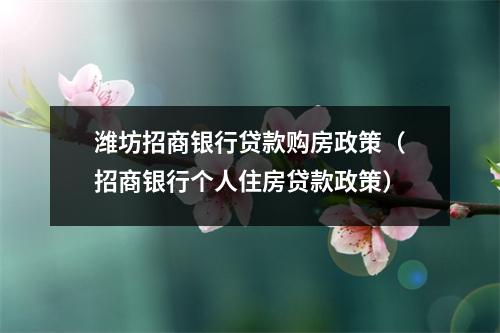 潍坊招商银行贷款购房政策(招商银行个人住房贷款政策)