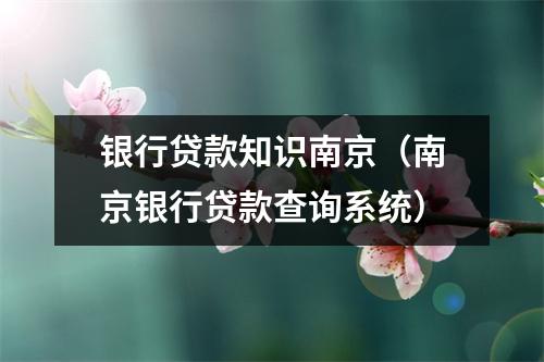 银行贷款知识南京（南京银行贷款查询系统）