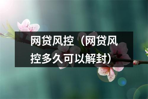 网贷风控（网贷风控多久可以解封）