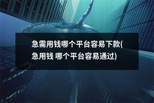 急需用钱哪个平台容易下款(急用钱 哪个平台容易通过)