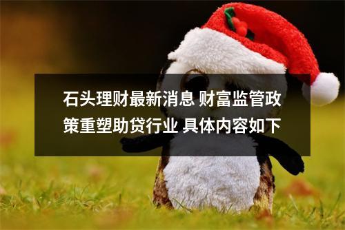 石头理财最新消息 财富监管政策重塑助贷行业 具体内容如下