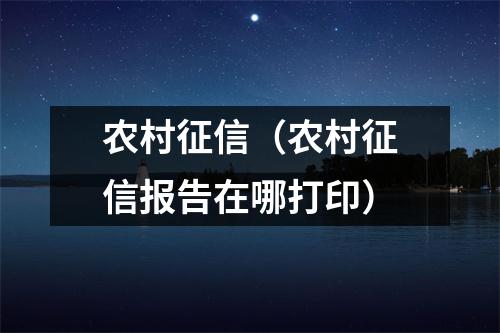 农村征信（农村征信报告在哪打印）