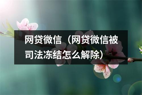 网贷微信(网贷微信被司法冻结怎么解除)