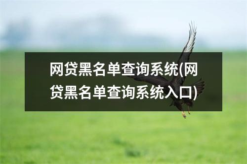 网贷黑名单查询系统(网贷黑名单查询系统入口)