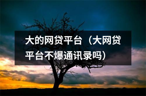 大的网贷平台（大网贷平台不爆通讯录吗）