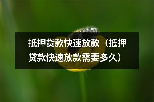 抵押贷款快速放款（抵押贷款快速放款需要多久）