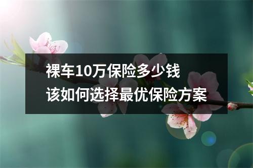 裸车10万保险多少钱 该如何选择最优保险方案