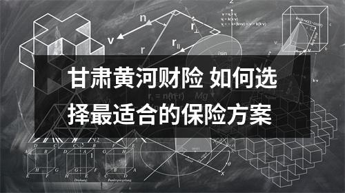 甘肃黄河财险 如何选择最适合的保险方案
