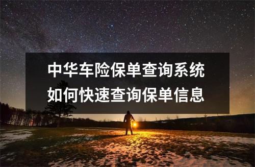 中华车险保单查询系统 如何快速查询保单信息