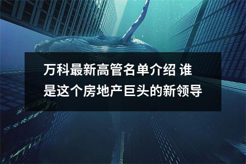 万科最新高管名单介绍 谁是这个房地产巨头的新领导