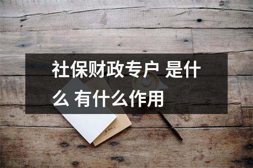 社保财政专户 是什么 有什么作用