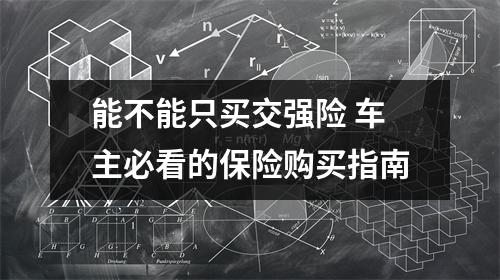 能不能只买交强险 车主必看的保险购买指南