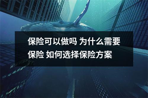 保险可以做吗 为什么需要保险 如何选择保险方案