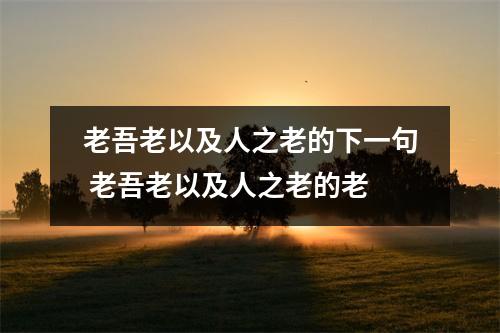 老吾老以及人之老的下一句 老吾老以及人之老的老