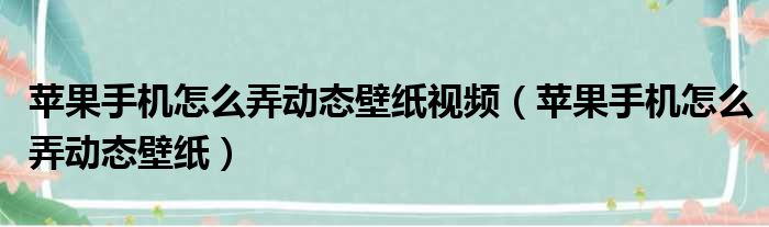 苹果手机怎么弄动态壁纸视频 苹果手机怎么弄动态壁纸