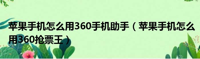 苹果手机怎么用360手机助手 苹果手机怎么用360抢票王