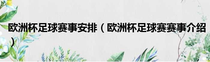 欧洲杯足球赛事安排 欧洲杯足球赛赛事介绍