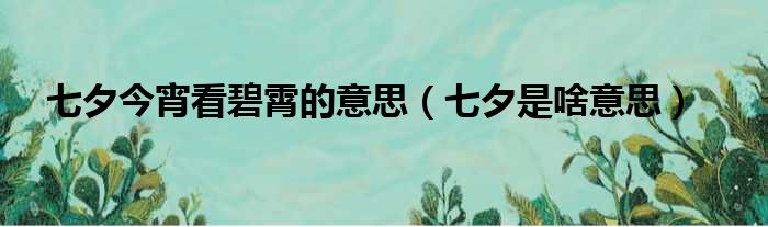 七夕今宵看碧霄的意思 七夕是啥意思