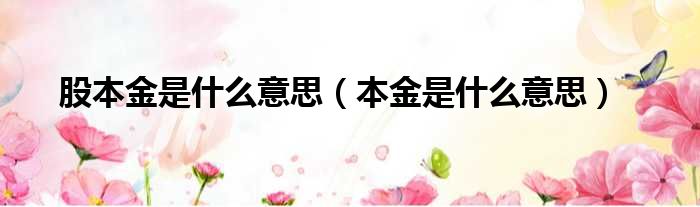 股本金是什么意思 本金是什么意思