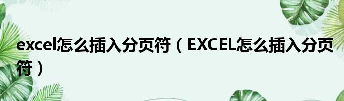 excel怎么插入分页符 EXCEL怎么插入分页符